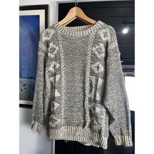 Vintage AJ Michael Cotton Geometric Knit Black White Crewneck Sweater Medium